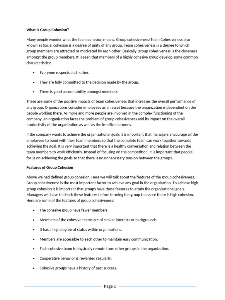 What Is Group Cohesion | PDF | Group Cohesiveness | Goal
