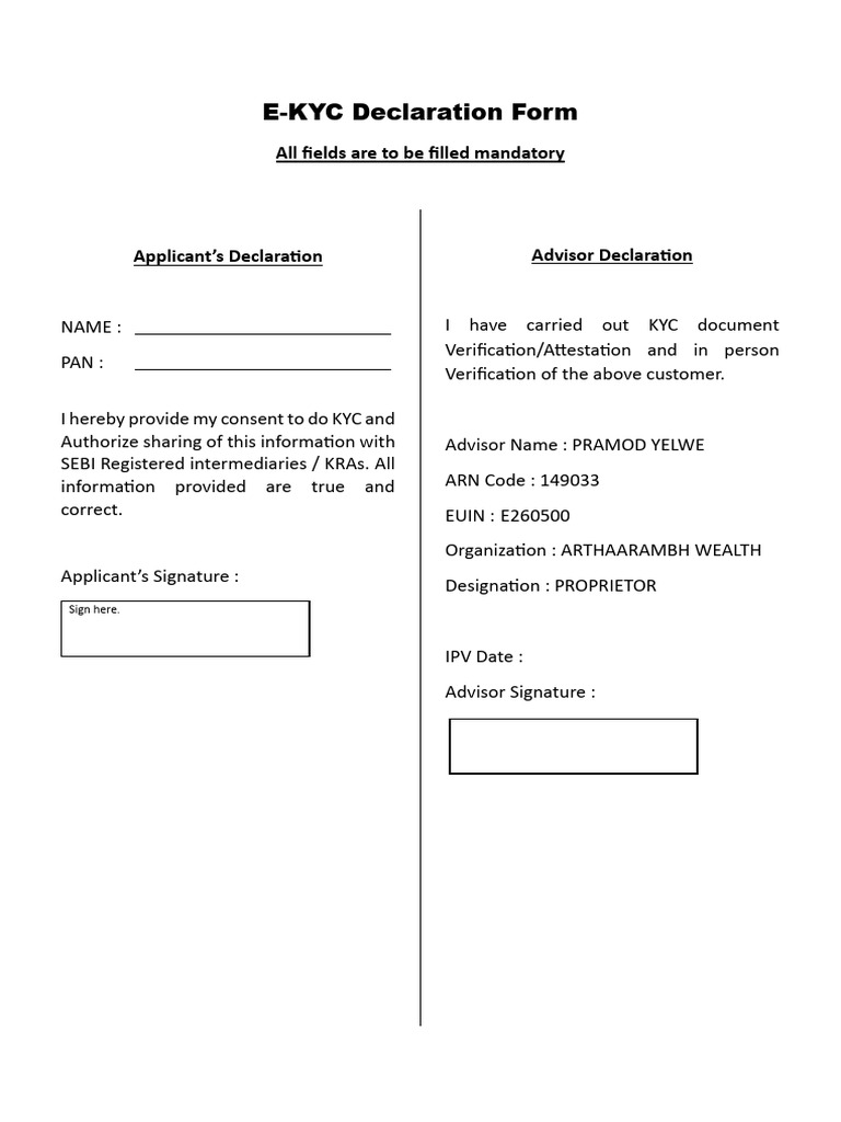 Ekyc Declaration Without Sign | PDF