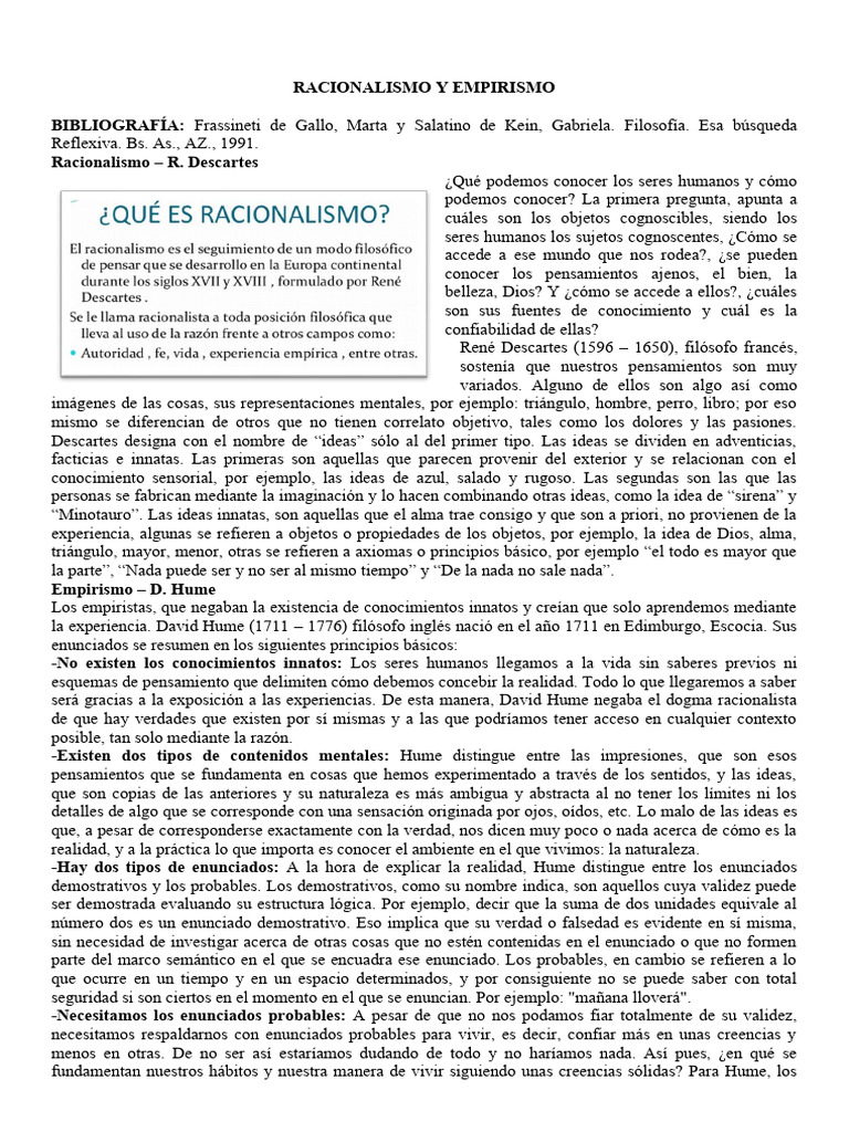 Empirismo y Racionalismo | PDF | David Hume | Realidad