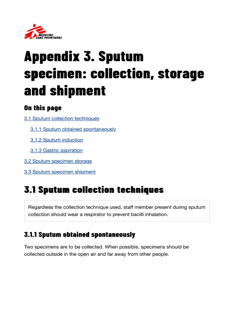 Appendix 3. Sputum Specimen - Collection, Storage and Shipment - MSF ...