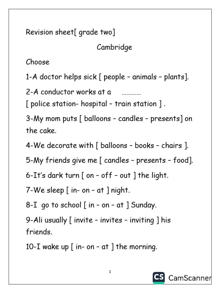 Revision Sheet Cambridge 2 | PDF