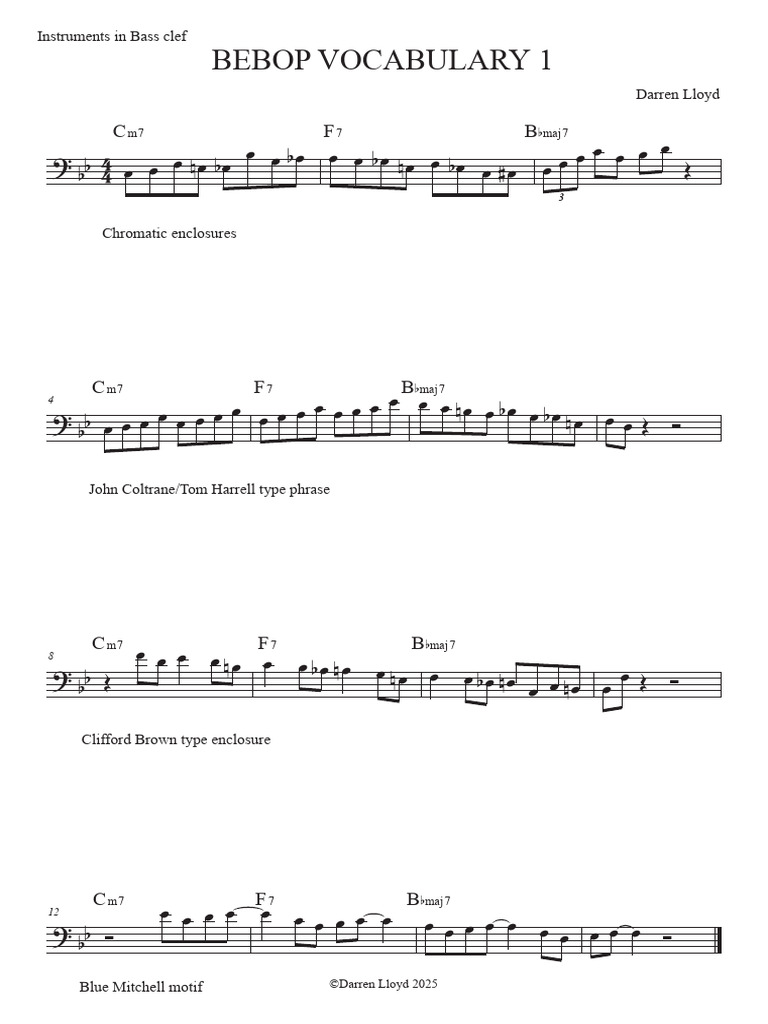 Bebop Vocabulary 1 - Bass Clef | PDF