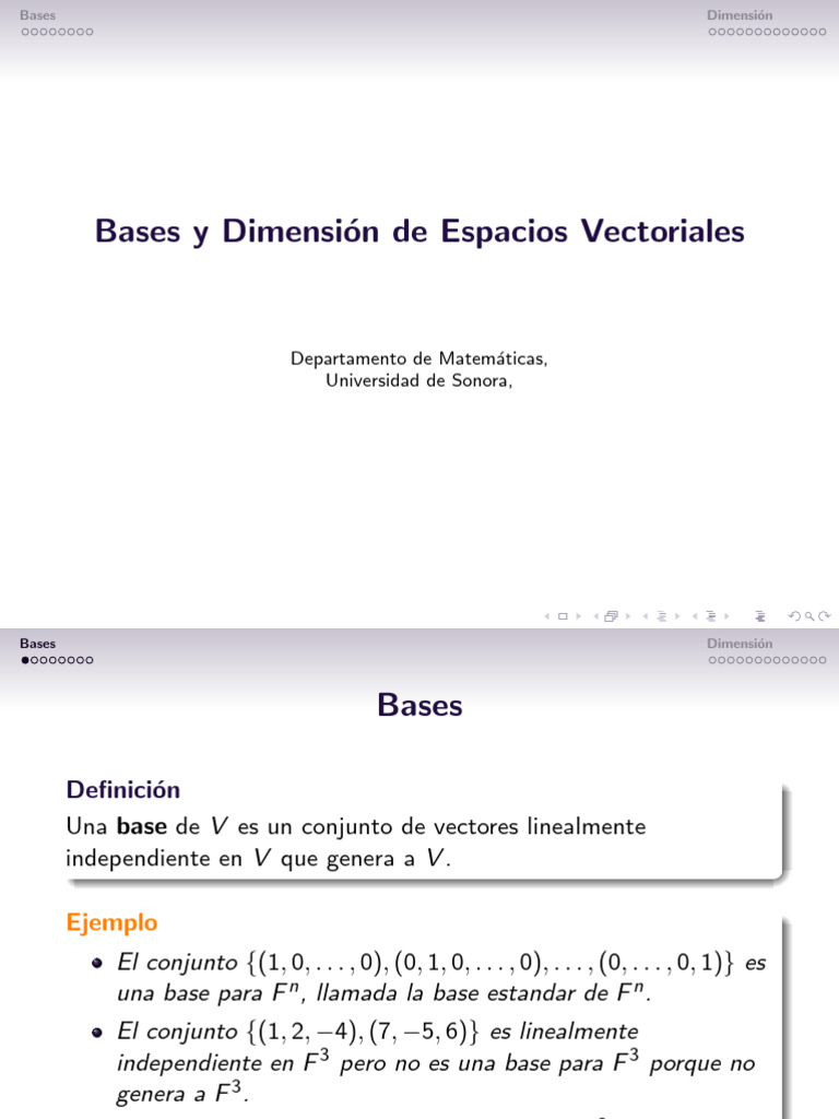 Bases y Dimensión de EspVect | PDF | Base (álgebra lineal) | Espacio ...