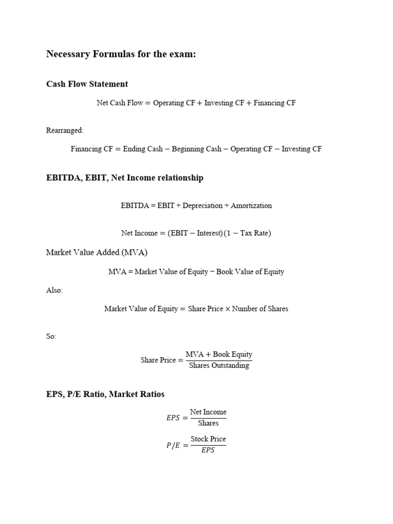 Necessary Formulas For The Exam | PDF