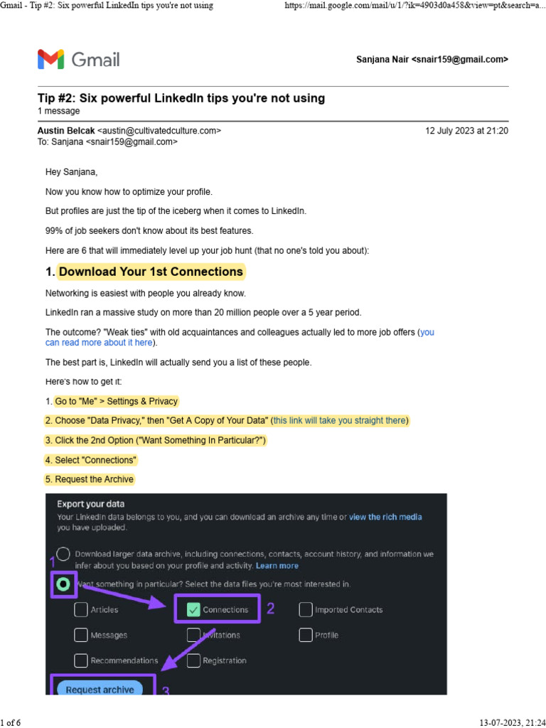 Six Powerful LinkedIn Tips You'Re Not Using | PDF | Linked In | Gmail
