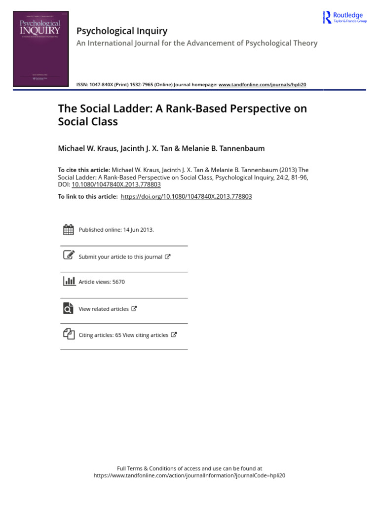 The Social Ladder a Rank-Based Perspective on Social Class | PDF ...