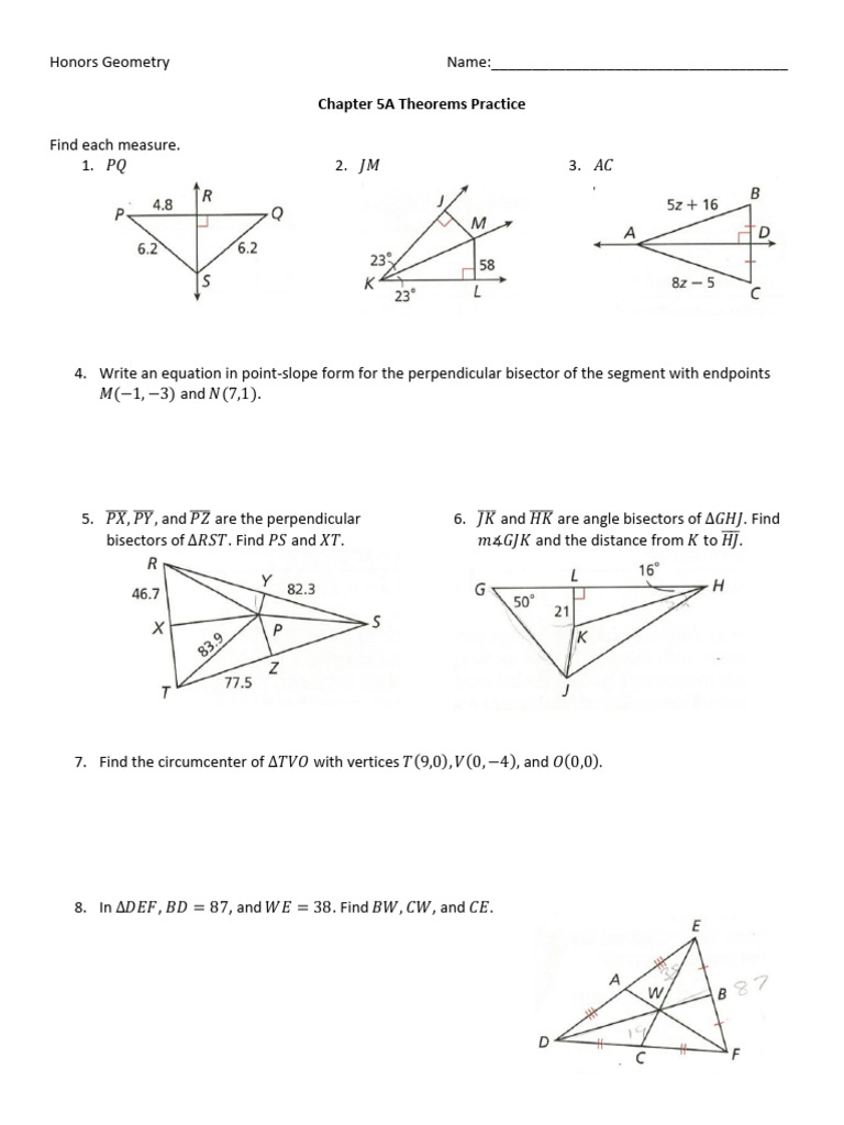 Chapter 5A Theorems Practice | PDF