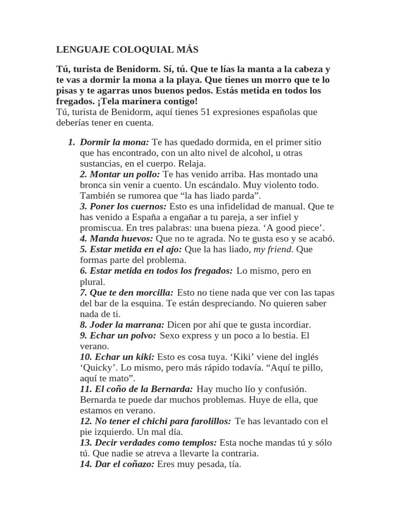 Lenguaje Coloquial Más | PDF | Lengua española