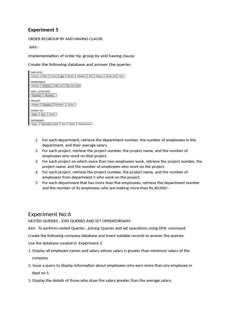 Experiment 5 6 7 | PDF | Databases | Sql