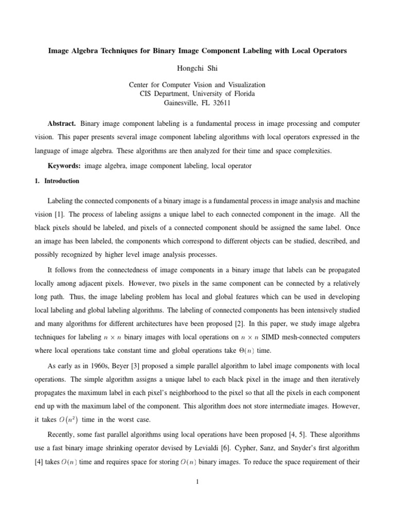 Image Algebra Techniques For Binary Image Component Labeling With Local ...