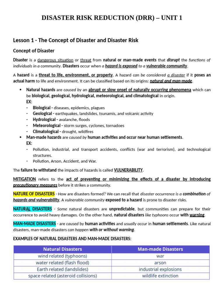 Disaster Risk Reduction - Unit 1 | PDF | Natural Disasters | Hazards