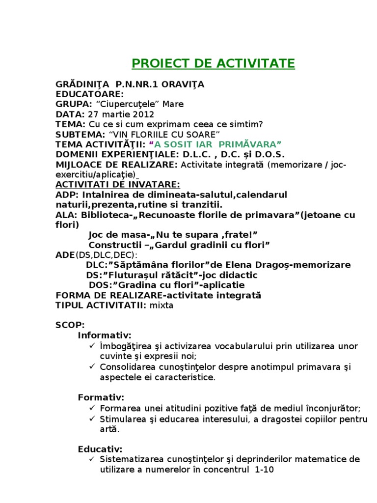Proiect Didactic Integrat