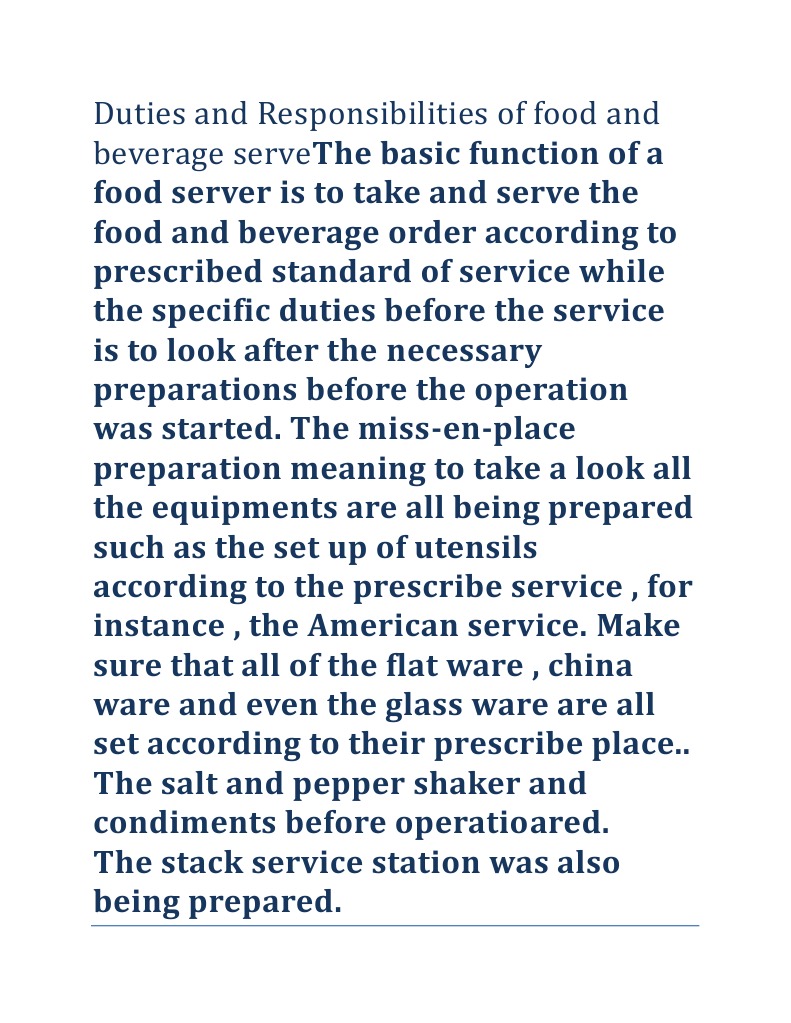 Duties and Responsibilities of Food and Beverage Server PDF Salad