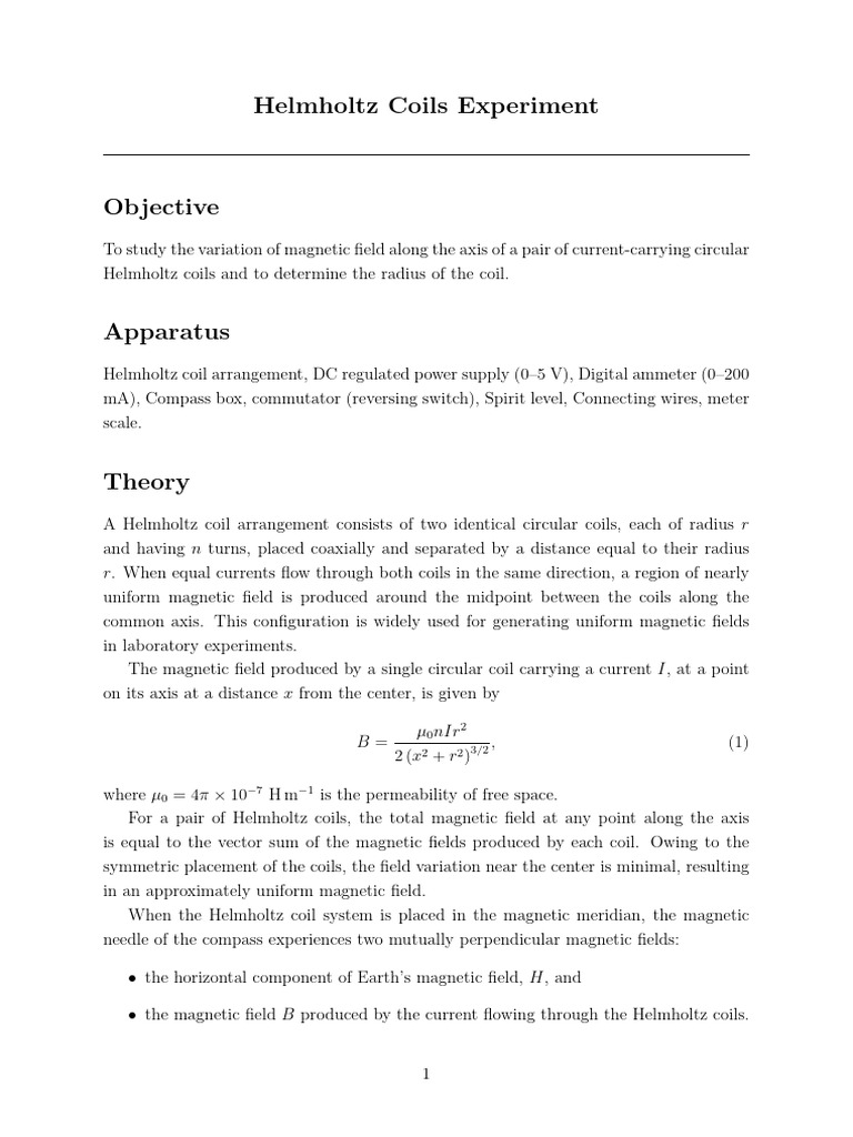 Helmholtz Coils and To Determine The Radius of The Coil | PDF ...