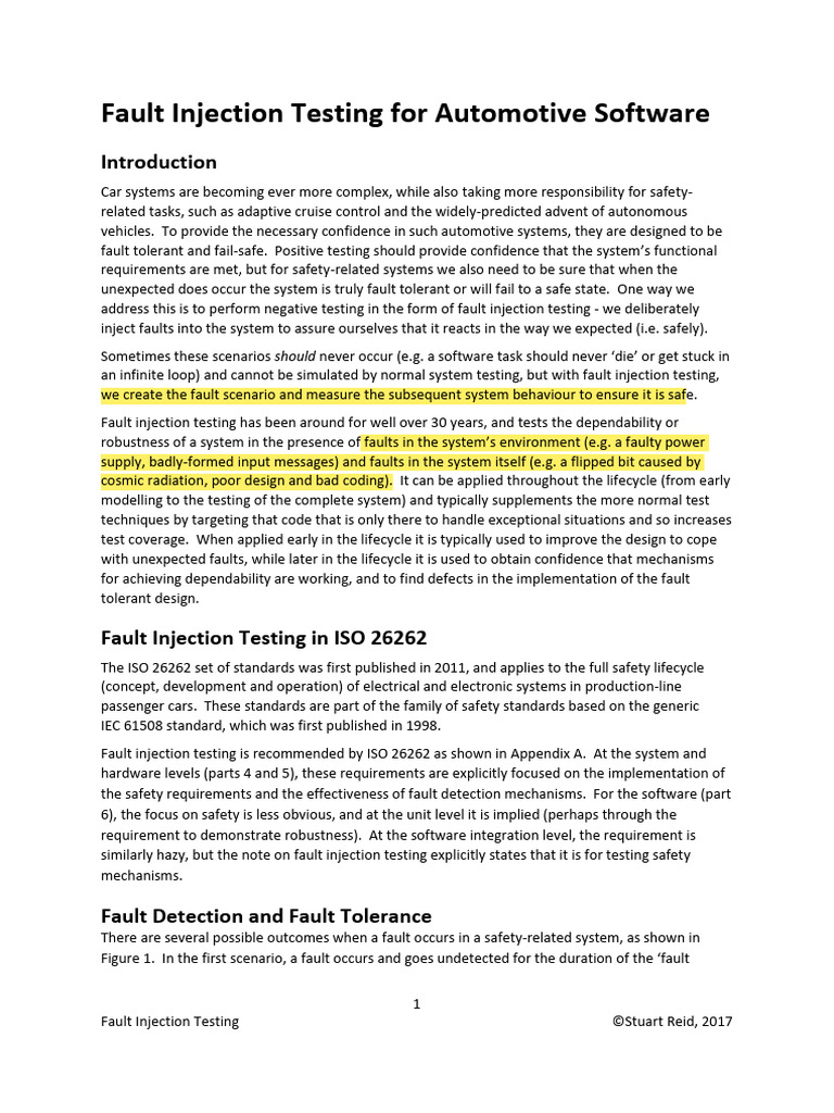 Fault Injection Testing For Automotive Software | PDF | System ...