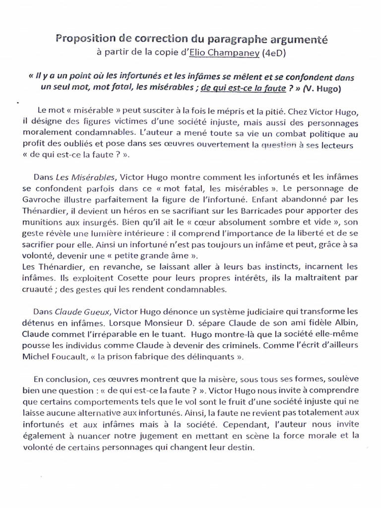 Correction Paragraphe Argumenté Séquence 2 de Elio Champaney | PDF