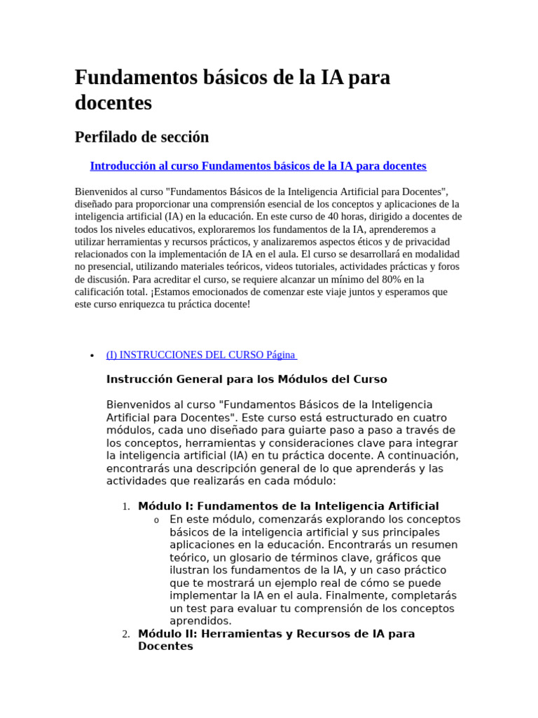 CURSO Fundamentos básicos de la IA para docentes | PDF | Inteligencia ...