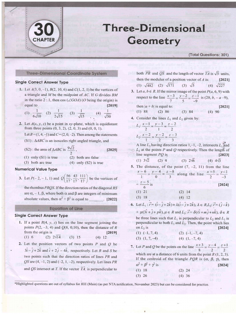 3d Geomentry Questions and Sol (03.12.25) | PDF | Line (Geometry ...