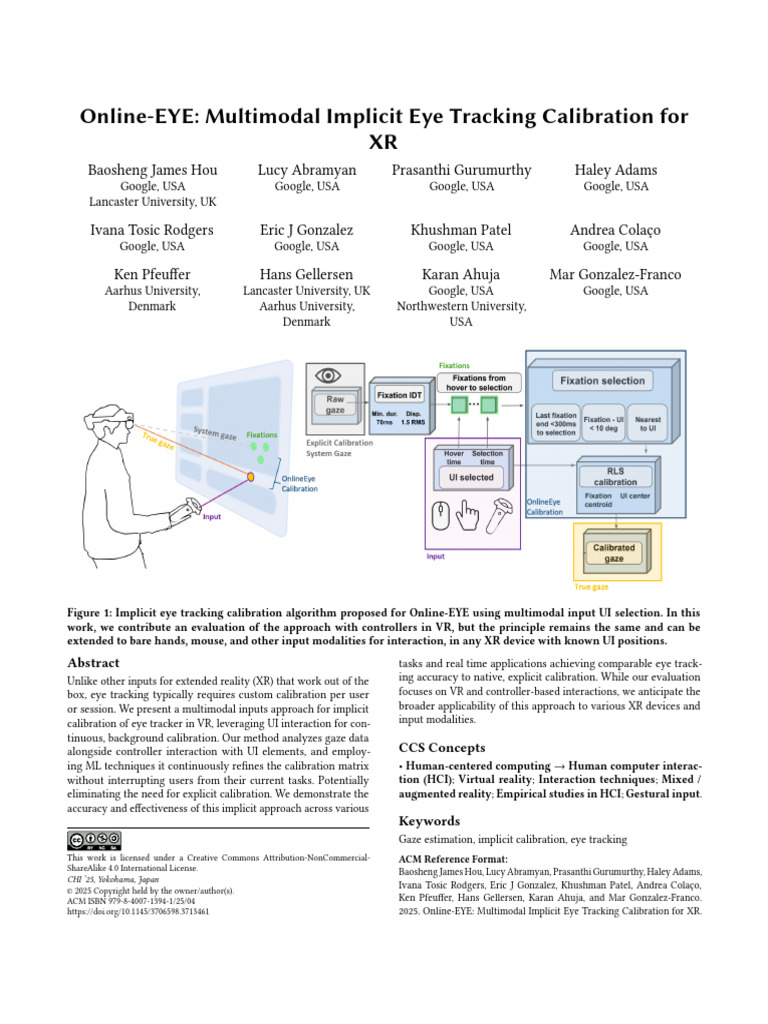 Online-EYE: Multimodal Implicit Eye Tracking Calibration For XR | PDF ...