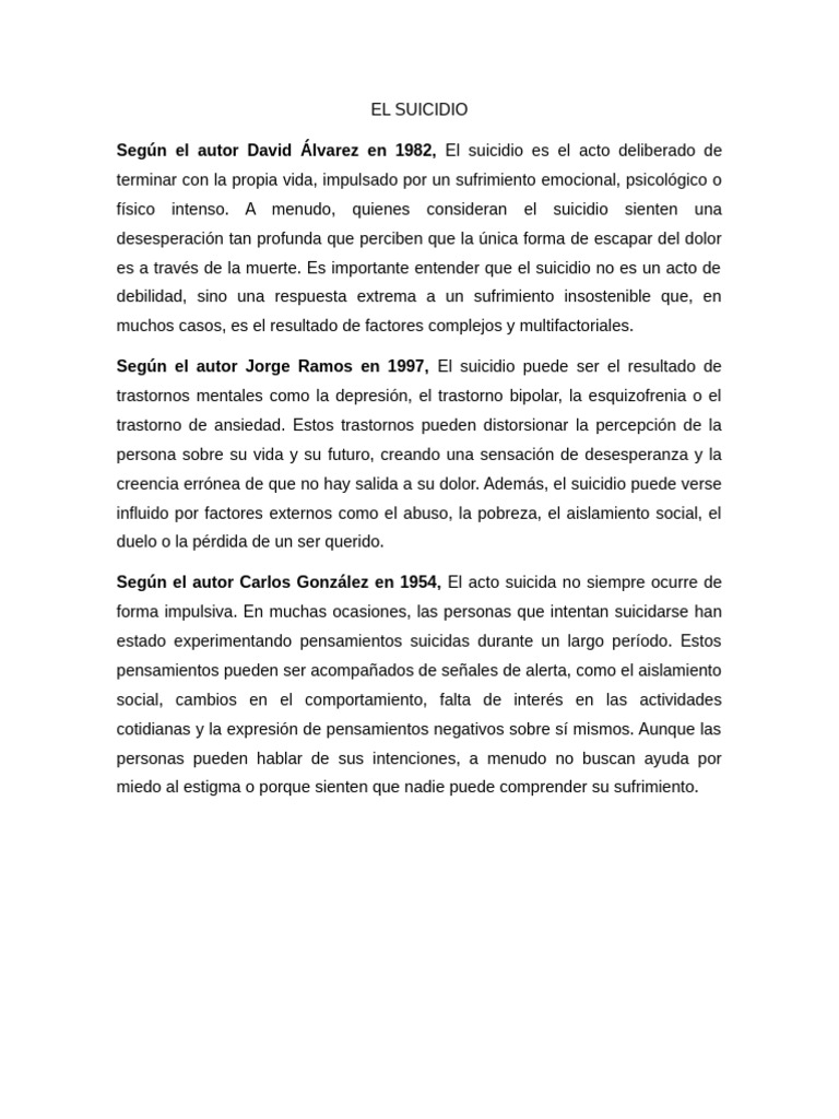 El Suicidio | PDF | Suicidio | Trastorno depresivo mayor