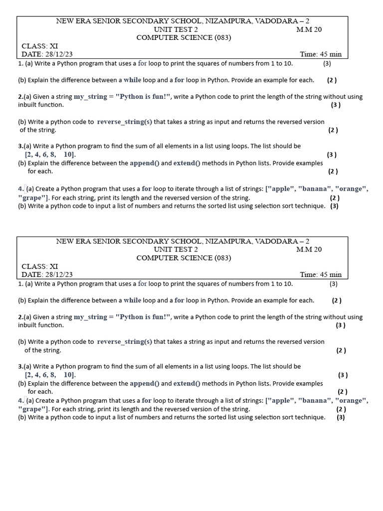 Std 11 UT 2 Computer Science | PDF | Control Flow | Python (Programming ...