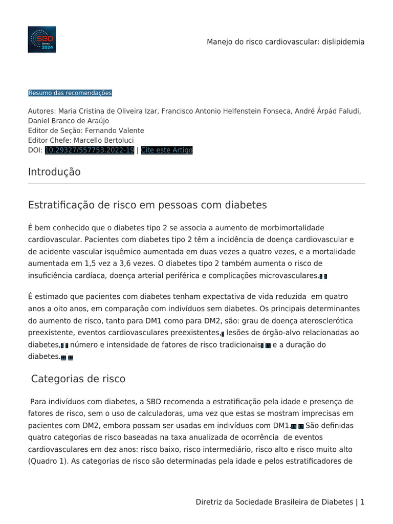 Manejo Do Risco Cardiovascular - Dislipidemia | PDF | Diabetes ...