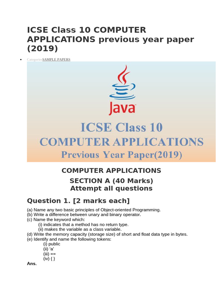 Class 10 COMPUTER APPLICATIONS 2019 | PDF | Parameter (Computer ...