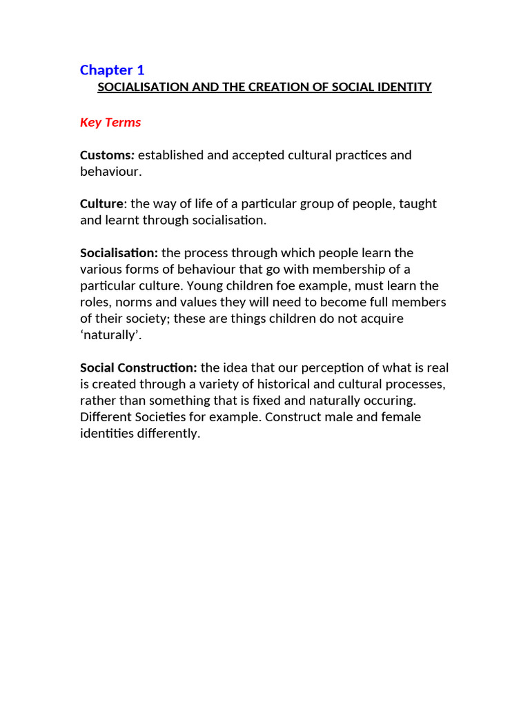 Socialisation and The Creation of Social Identity | PDF