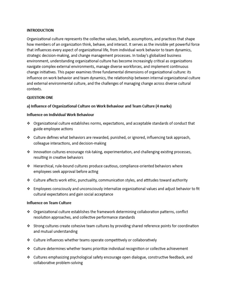 assignment 2 | PDF | Organizational Culture | Change Management
