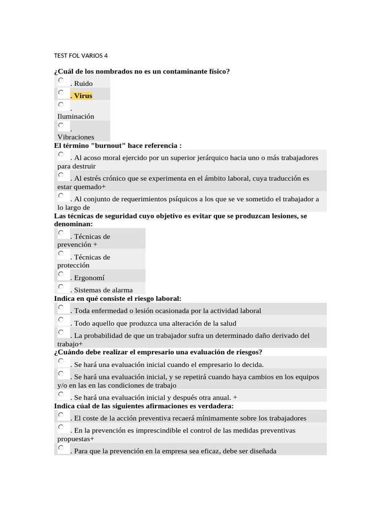 Test Fol Varios 4 | PDF | Estrés (biología) | Seguridad y salud ocupacional