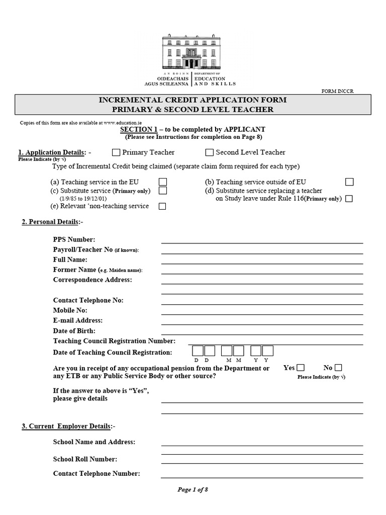 Incremental Credit App Form | PDF | Teachers