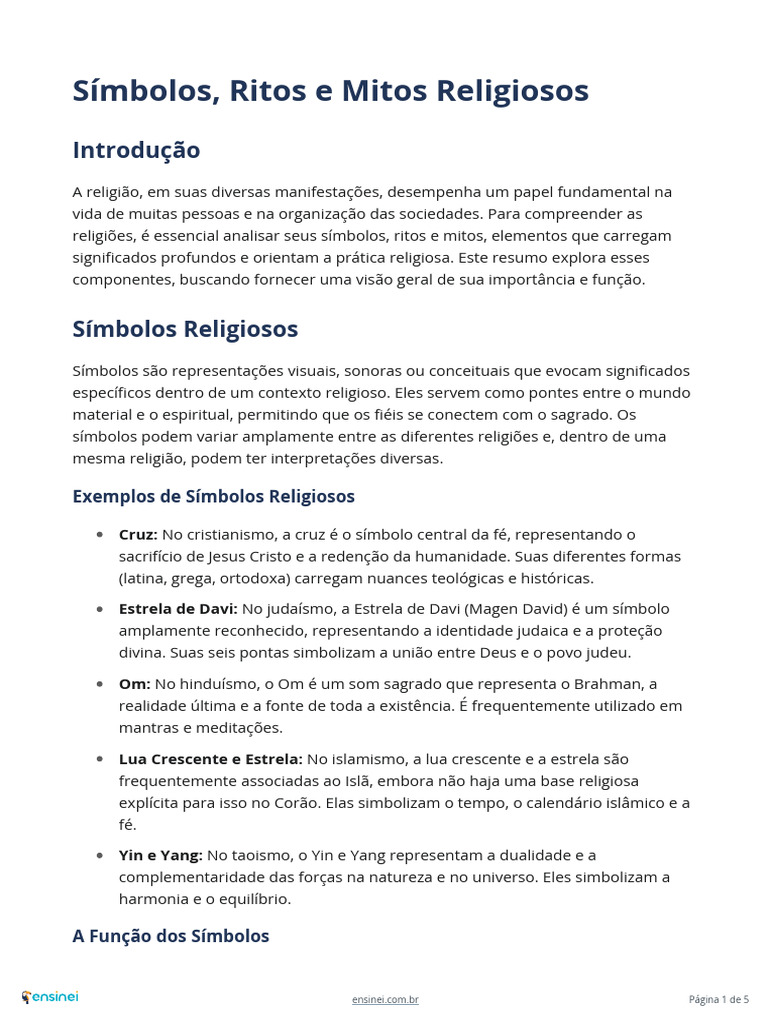 Símbolos, Ritos e Mitos Religiosos - Uma Visão Geral | PDF | Símbolos ...