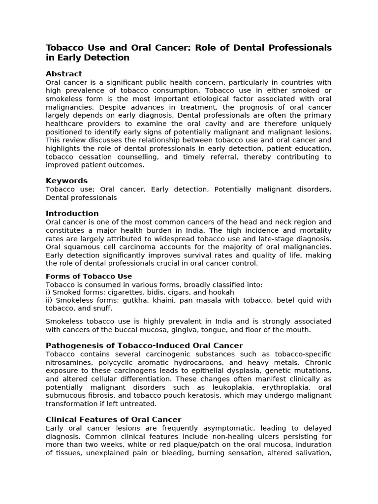 Tobacco Use and Oral Cancer (1) | PDF | Cancer | Health Sciences