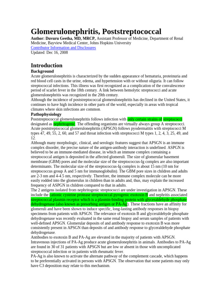 Postinfectious Glomerulonephritis | PDF | Medical Specialties ...