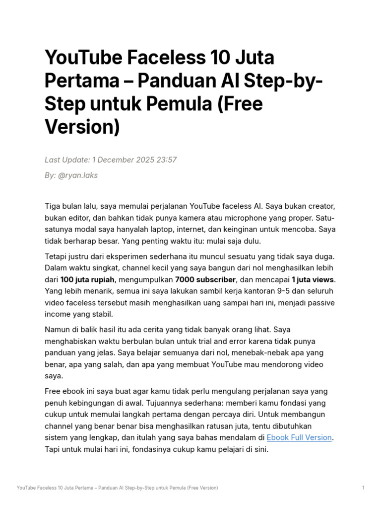 YouTube Faceless 10 Juta Pertama Panduan AI Step by Step Untuk Pemula ...