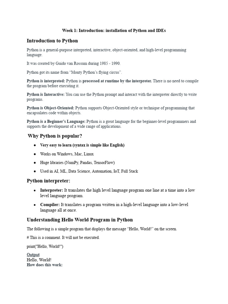 WEEK1.docx | PDF | Python (Programming Language) | Computer Program