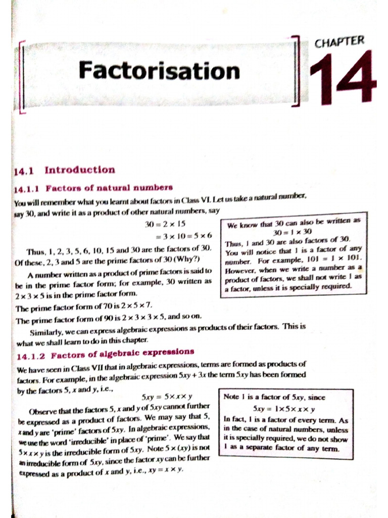 Factorization _ Class Viii ( Ncert) | PDF