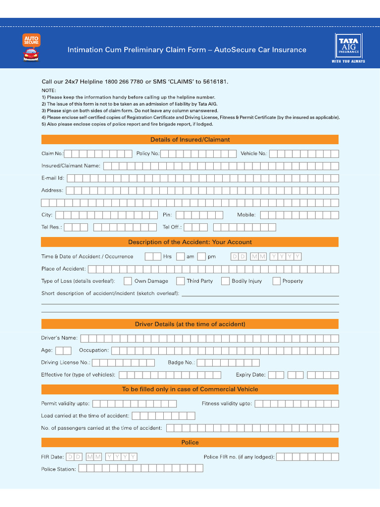 Tata Aig Claim Form (New) | PDF
