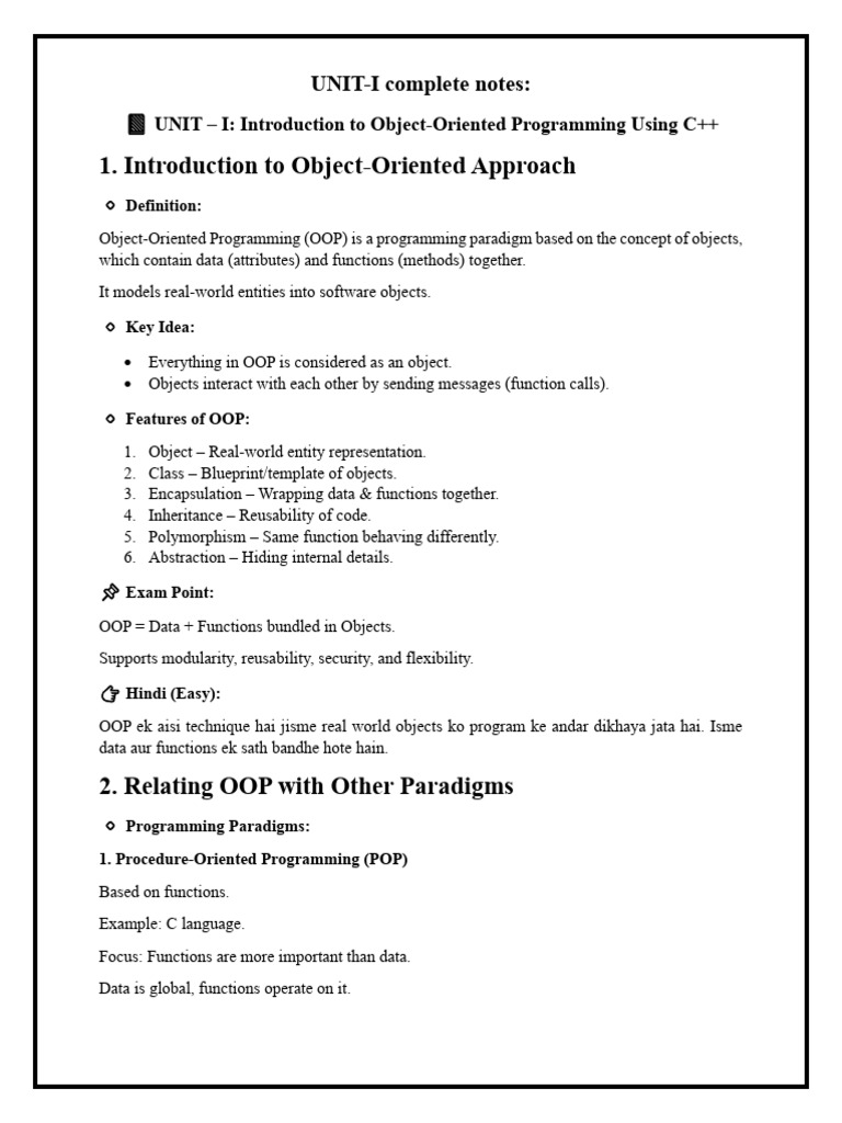 OOPS Complete Notes 2025 | PDF | Object Oriented Programming | C++