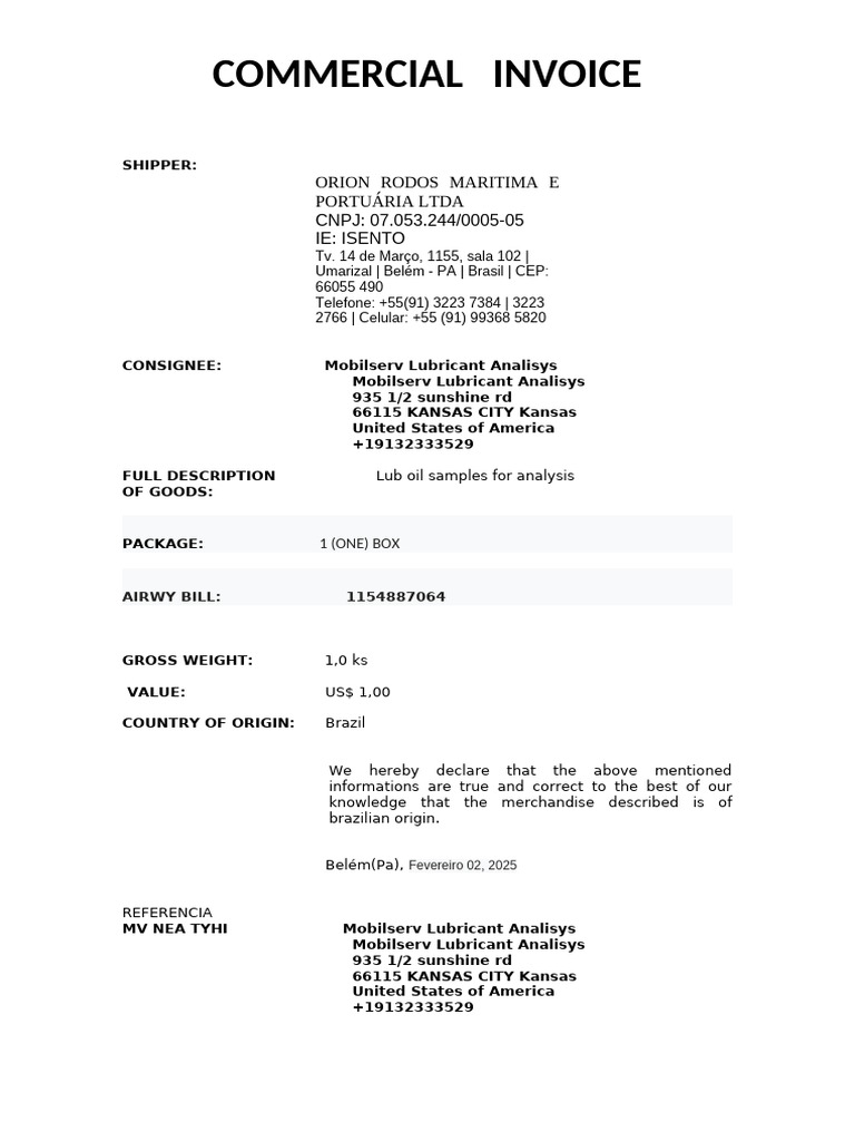 DHL 1 Commercial Invoice | PDF
