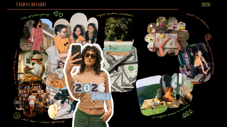 Black Colorful Retro Vision Board & Goals 2026 Photo Collage | PDF