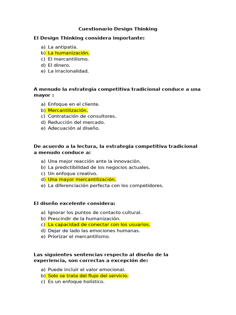 Cuestionario Design Thinking | PDF | El pensamiento de diseño | Diseño
