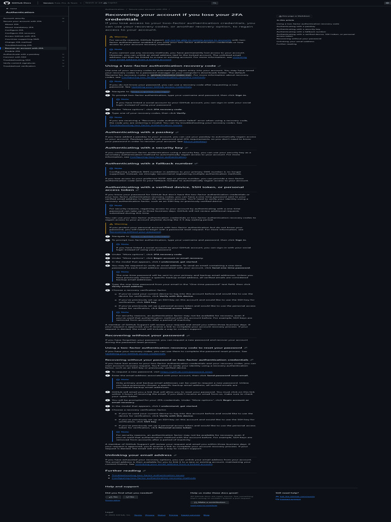 Recovering Your Account If You Lose Your 2FA Credentials - GitHub Docs ...
