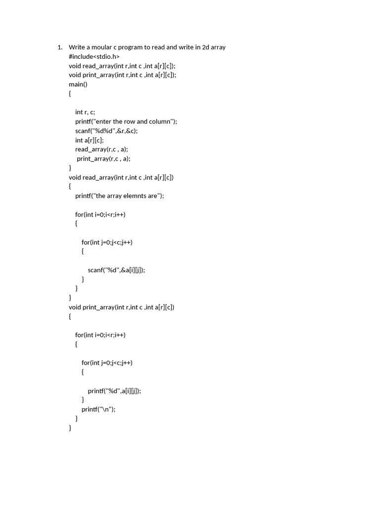 2d Array Questions Solutions | PDF | Matrix (Mathematics) | Computer ...