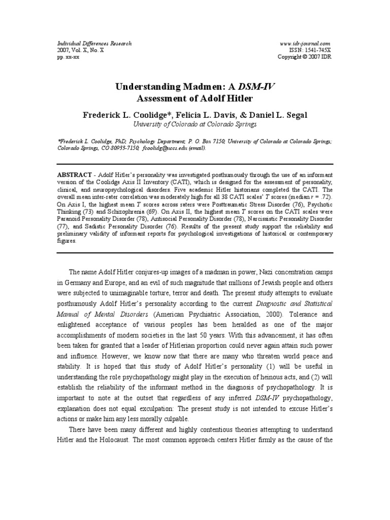Hitler's Psychopathology: A DSM-IV Study | PDF