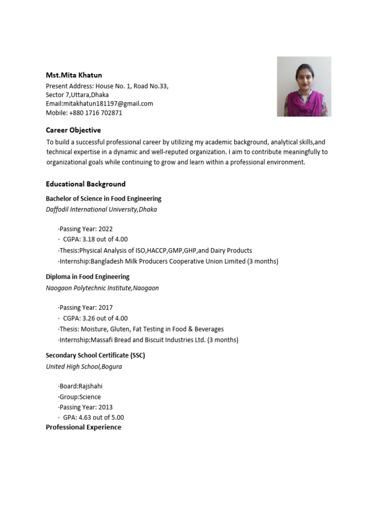 Updated CV Mita Khatun | PDF | Regulatory Compliance | Quality Assurance
