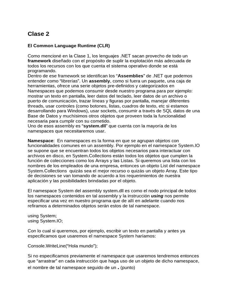 C# Clase 2 (2) | PDF | C Sharp (lenguaje de programación) | Lenguaje ...