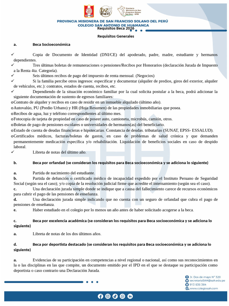 Requisitos Beca 2026 | PDF | Beca | Documento de identidad