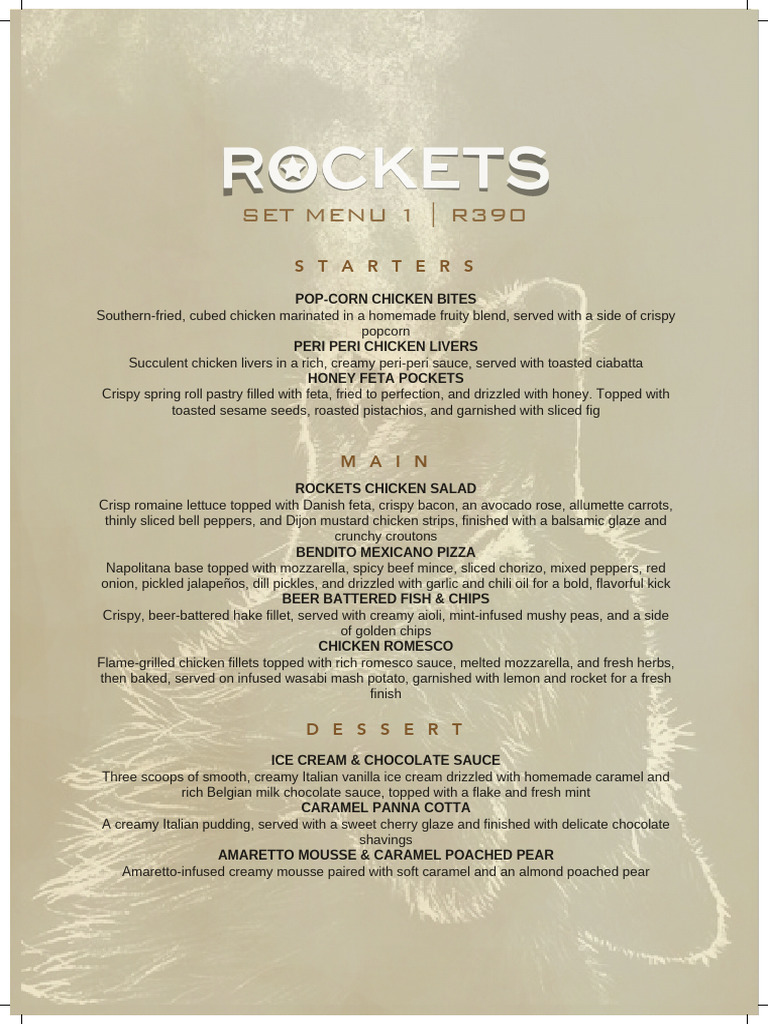 Rockets Set Menu 2025 PDF | PDF | Sauce | Cooking