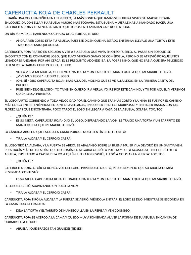 Caperucita Roja de Charles Perrault | PDF | Caperucita Roja